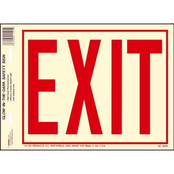 Hy-Ko Exit (6In Letters) Photoluminescent Sign 8" x 10", 10PK A11501 - main